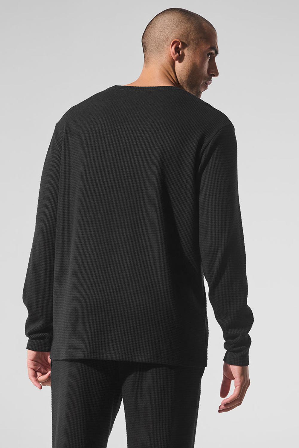 Black Men Alo Yoga Elevate Waffle Crew Long Sleeve | Australia  03687-VCLY