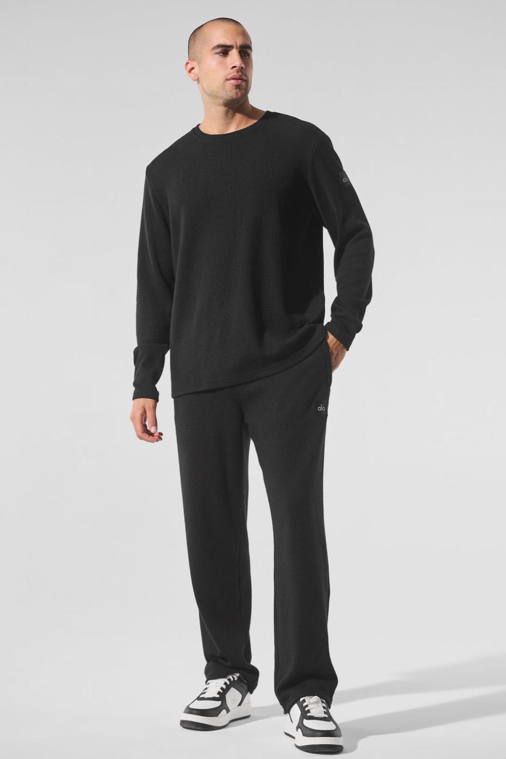 Black Men Alo Yoga Elevate Waffle Crew Long Sleeve | Australia  03687-VCLY