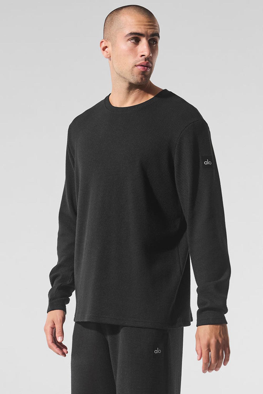 Black Men Alo Yoga Elevate Waffle Crew Long Sleeve | Australia  03687-VCLY