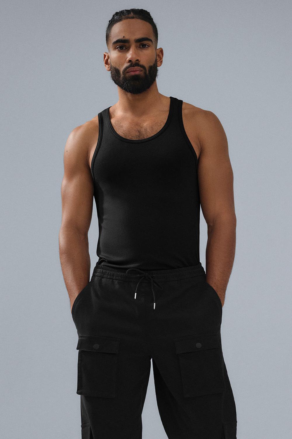 Black Men Alo Yoga Everyday Modal Rib Tank | Australia  98735-QFDU
