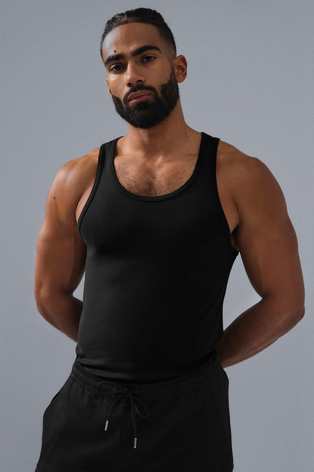 Black Men Alo Yoga Everyday Modal Rib Tank | Australia  98735-QFDU