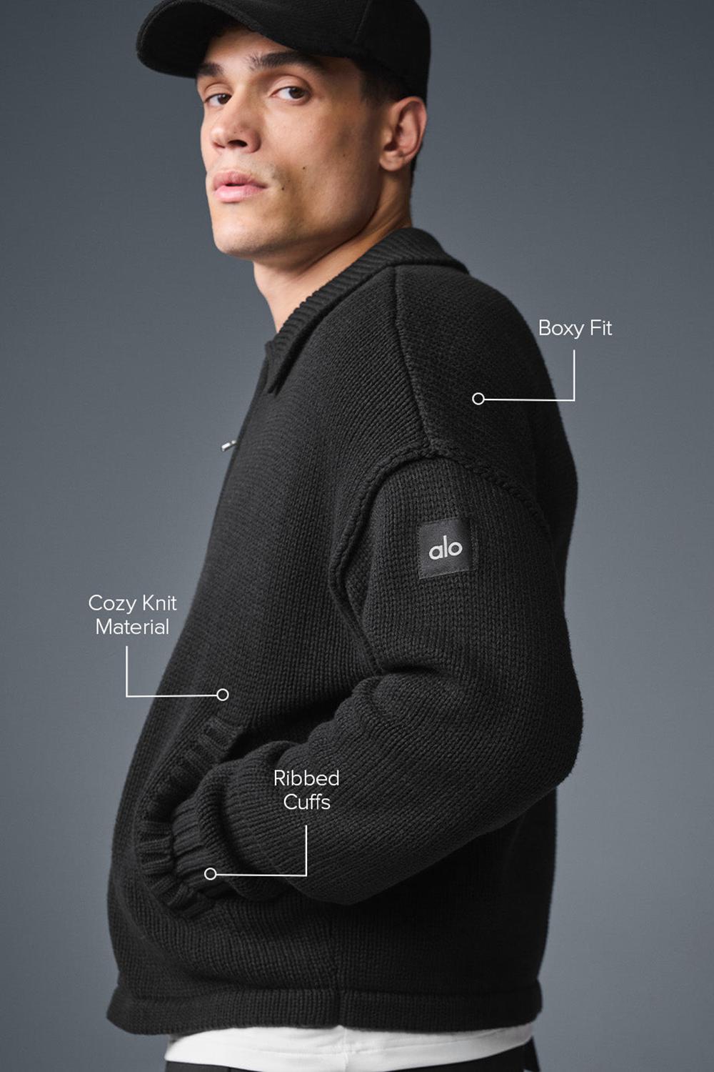Black Men Alo Yoga Heritage Full Zip Sweater | Australia  52370-UHTR