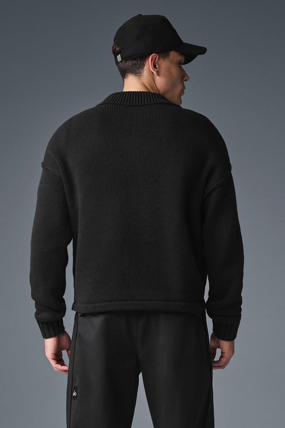 Black Men Alo Yoga Heritage Full Zip Sweater | Australia  52370-UHTR