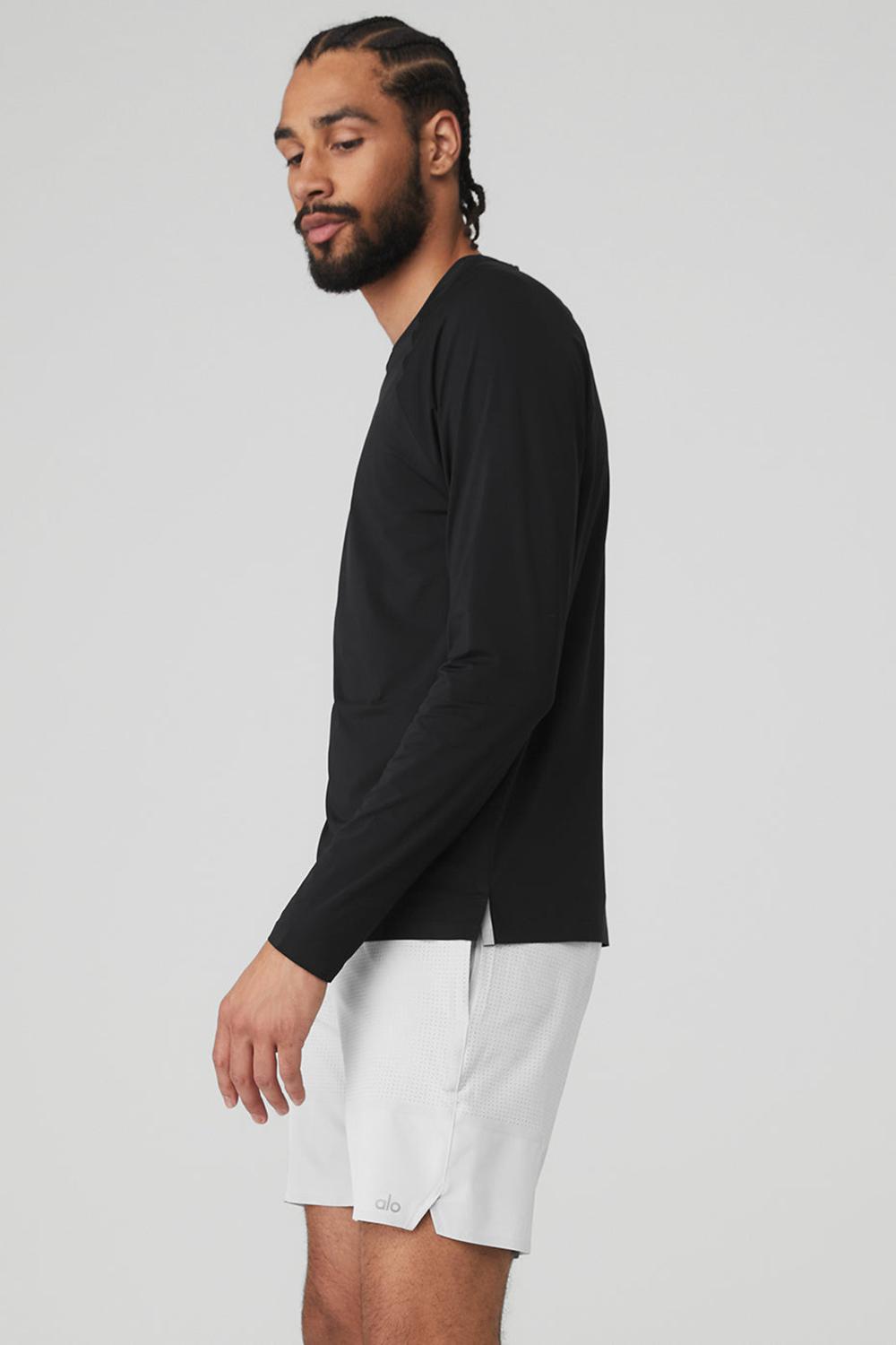 Black Men Alo Yoga Idol Long Sleeve Performance Tee | Australia  29340-BRIN