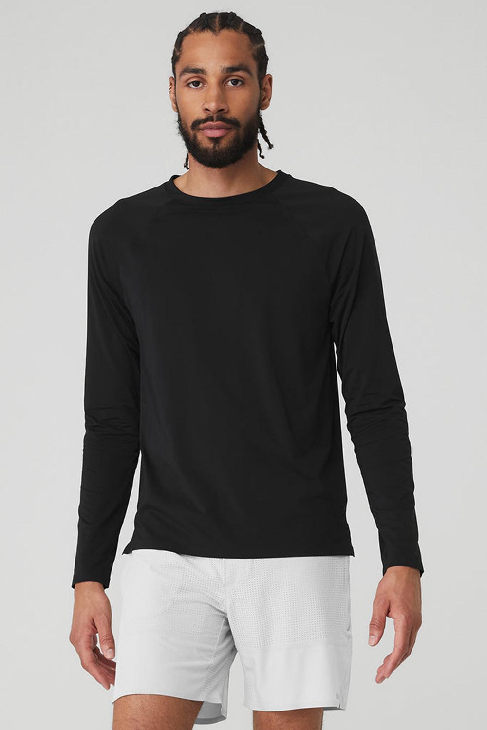 Black Men Alo Yoga Idol Long Sleeve Performance Tee | Australia  29340-BRIN
