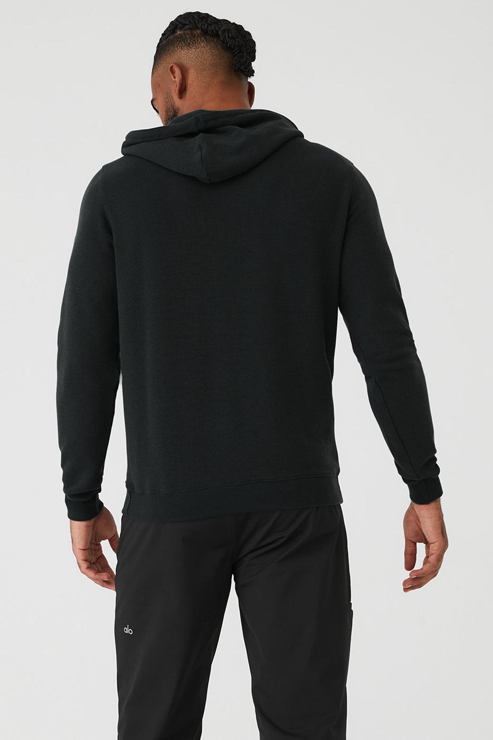 Black Men Alo Yoga Micro Waffle Fast Break Hoodie | Australia  92160-TYHN