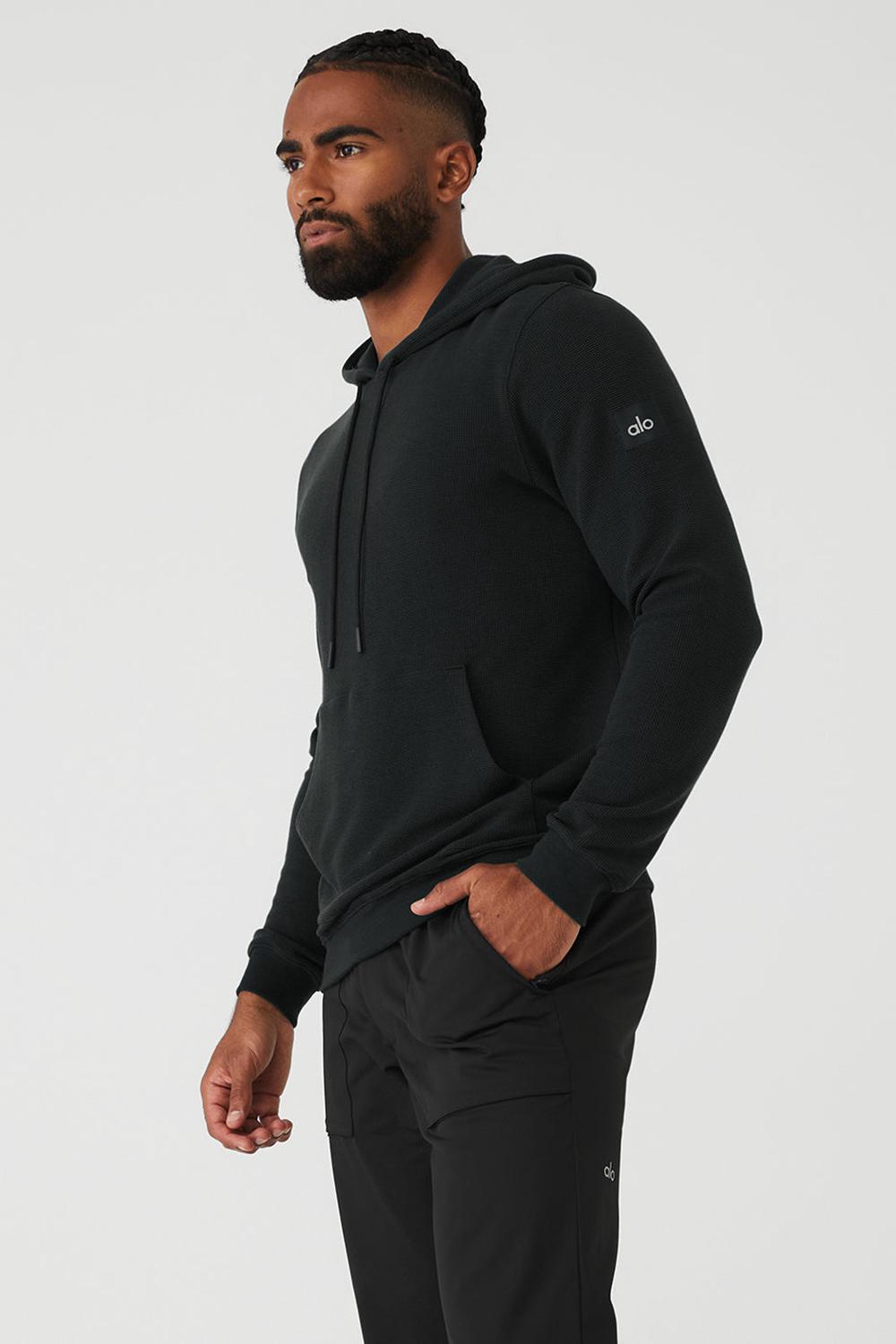 Black Men Alo Yoga Micro Waffle Fast Break Hoodie | Australia  92160-TYHN