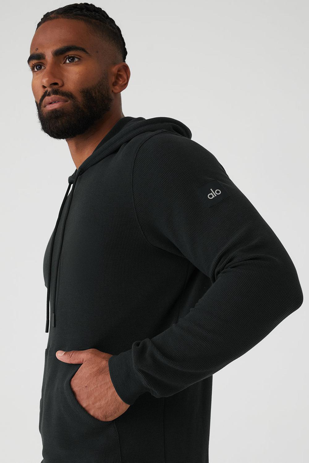 Black Men Alo Yoga Micro Waffle Fast Break Hoodie | Australia  92160-TYHN
