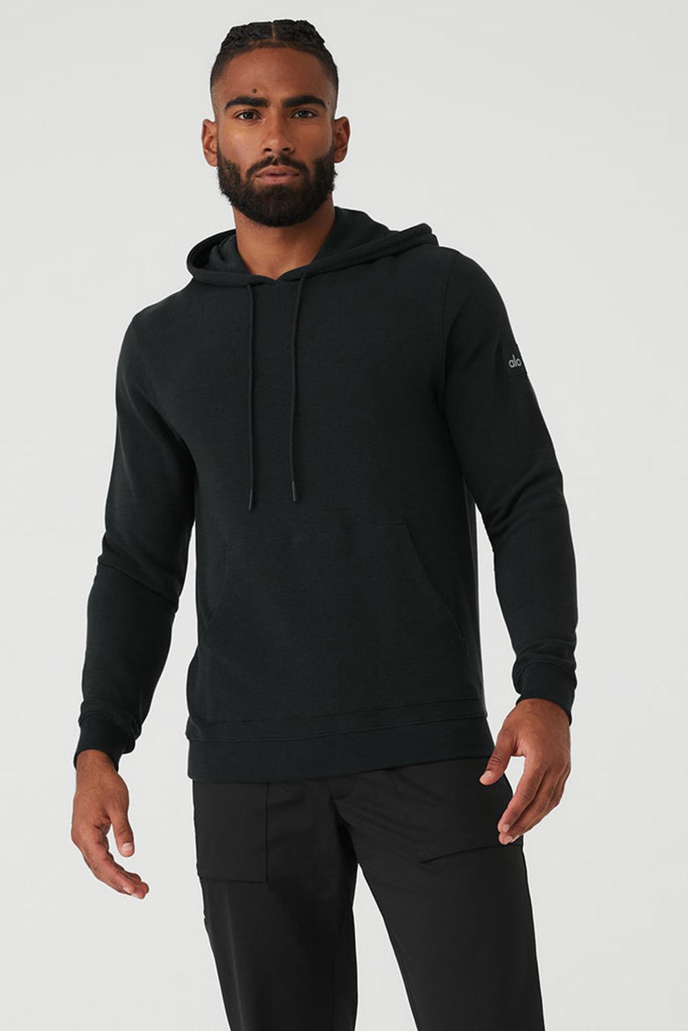 Black Men Alo Yoga Micro Waffle Fast Break Hoodie | Australia  92160-TYHN