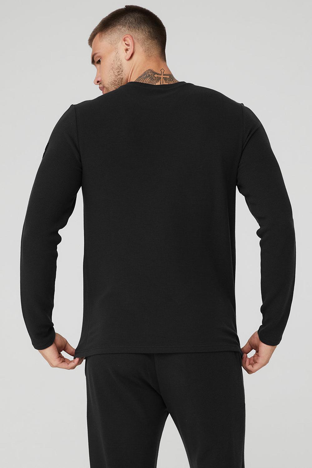 Black Men Alo Yoga Micro Waffle Fast Break Tee Long Sleeve | Australia  84325-WMDQ
