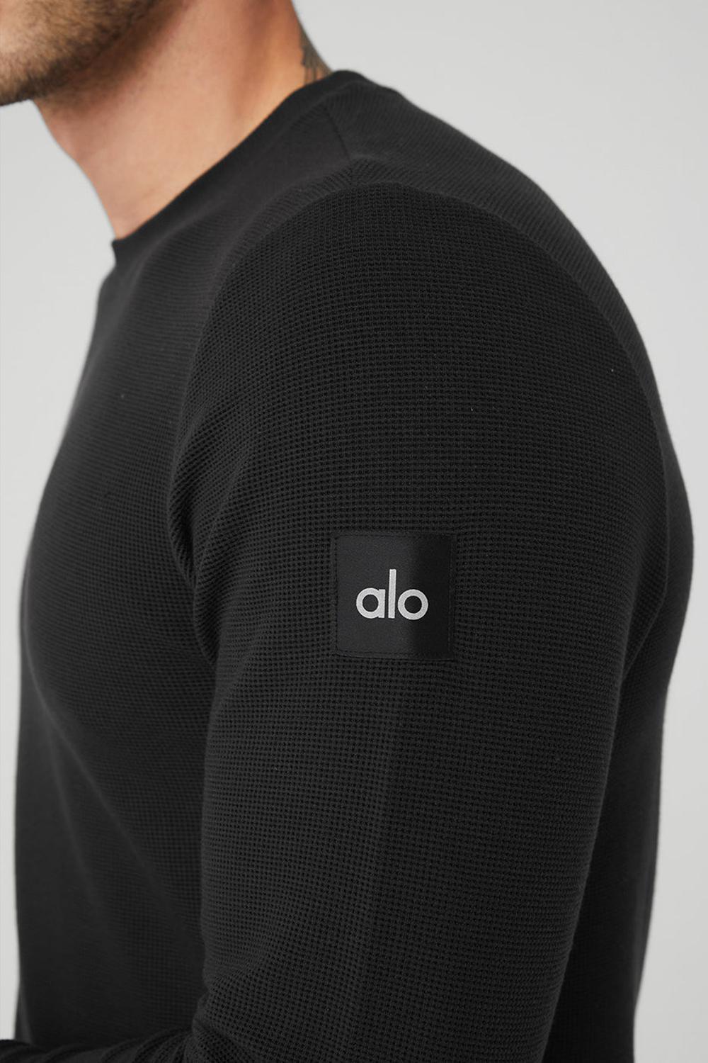 Black Men Alo Yoga Micro Waffle Fast Break Tee Long Sleeve | Australia  84325-WMDQ