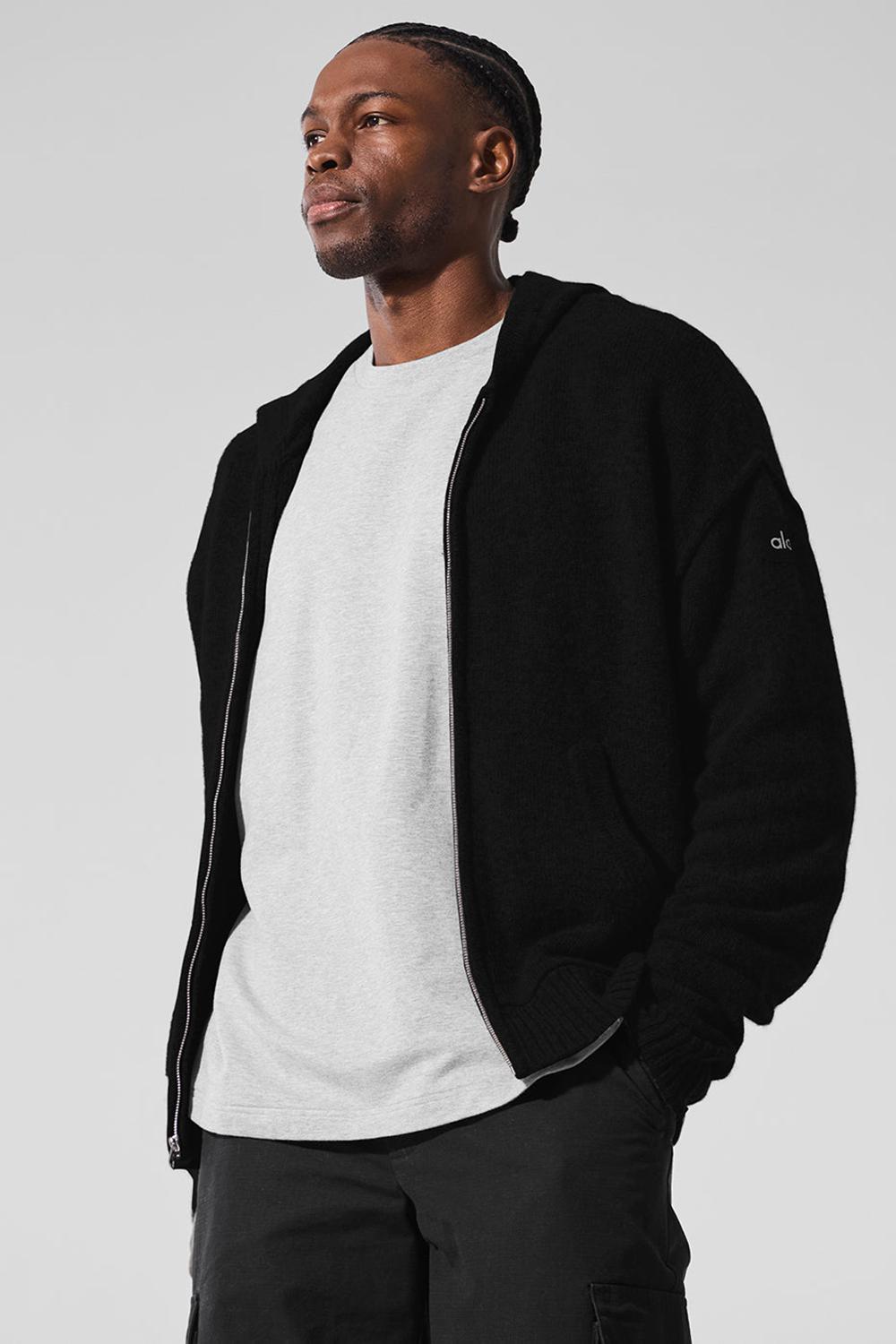 Black Men Alo Yoga New Class Cashmere Full Zip Hoodie | Australia  98264-MTSQ