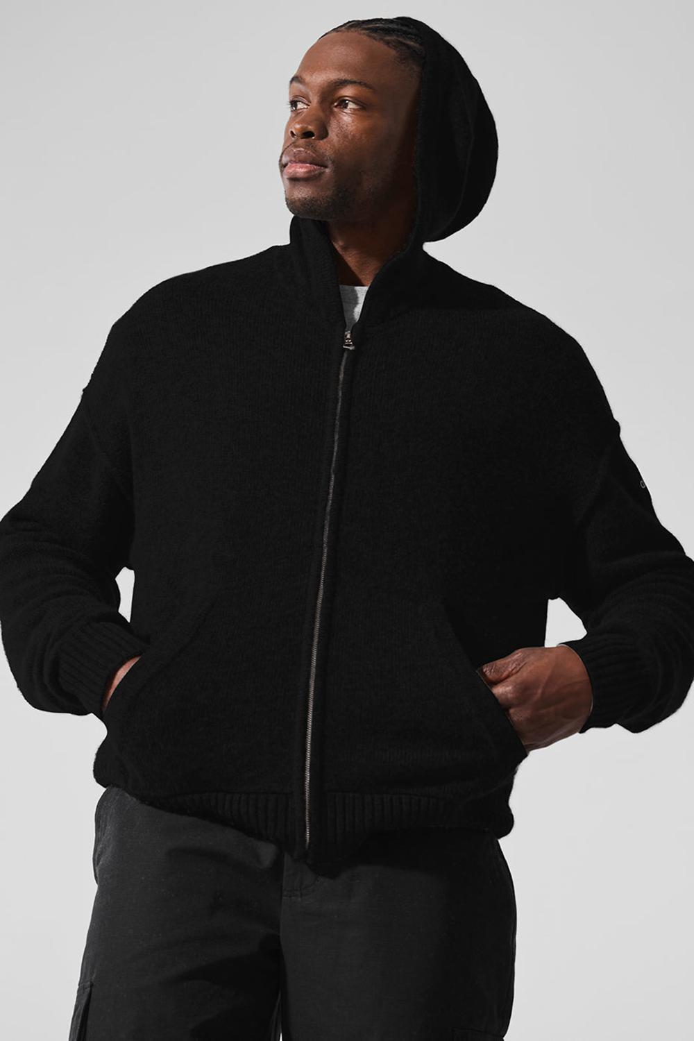 Black Men Alo Yoga New Class Cashmere Full Zip Hoodie | Australia  98264-MTSQ