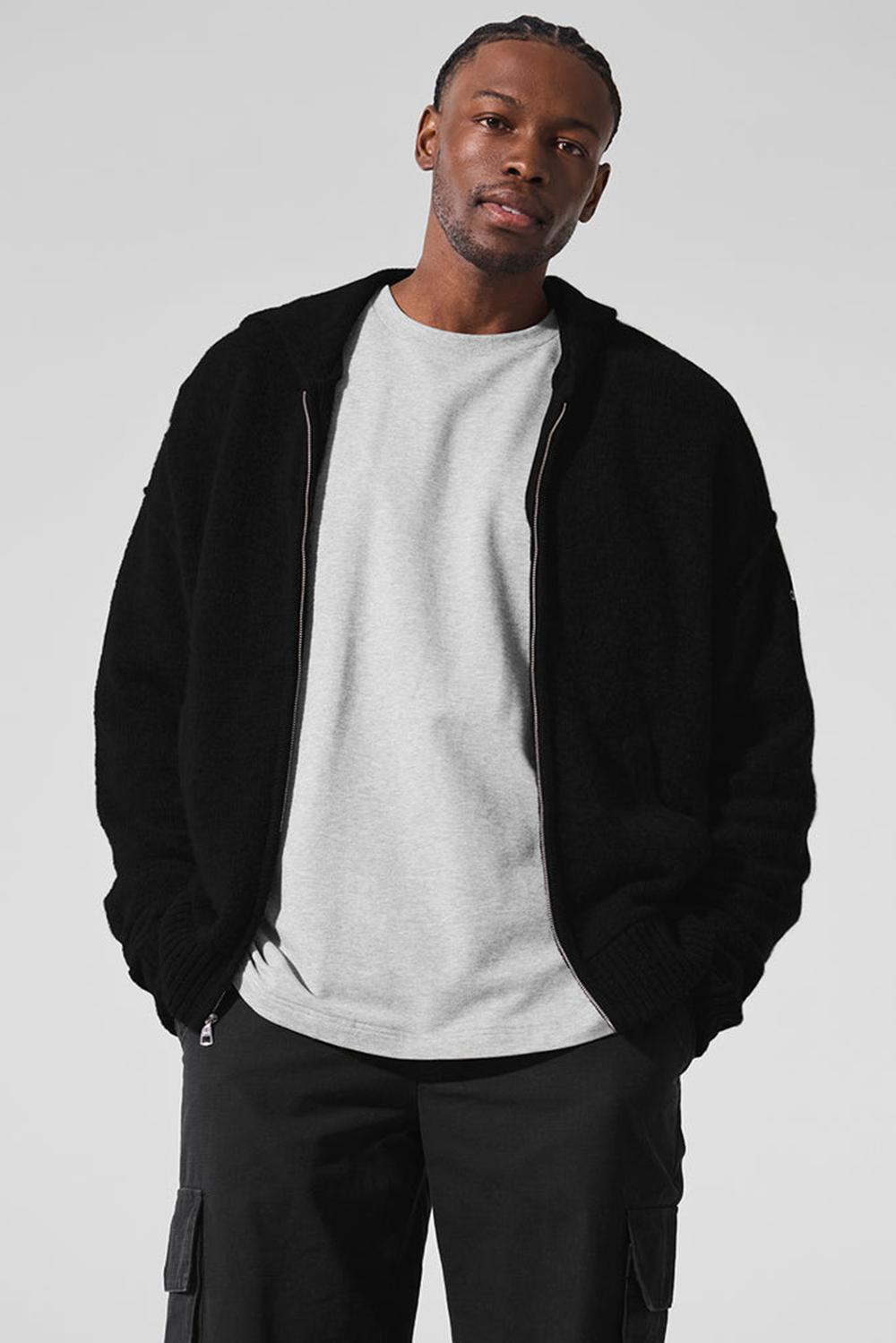 Black Men Alo Yoga New Class Cashmere Full Zip Hoodie | Australia  98264-MTSQ