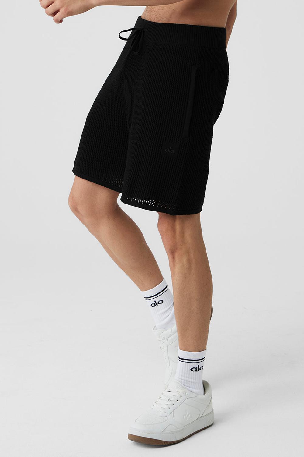 Black Men Alo Yoga Open-Knit Short | Australia  32806-VJHS