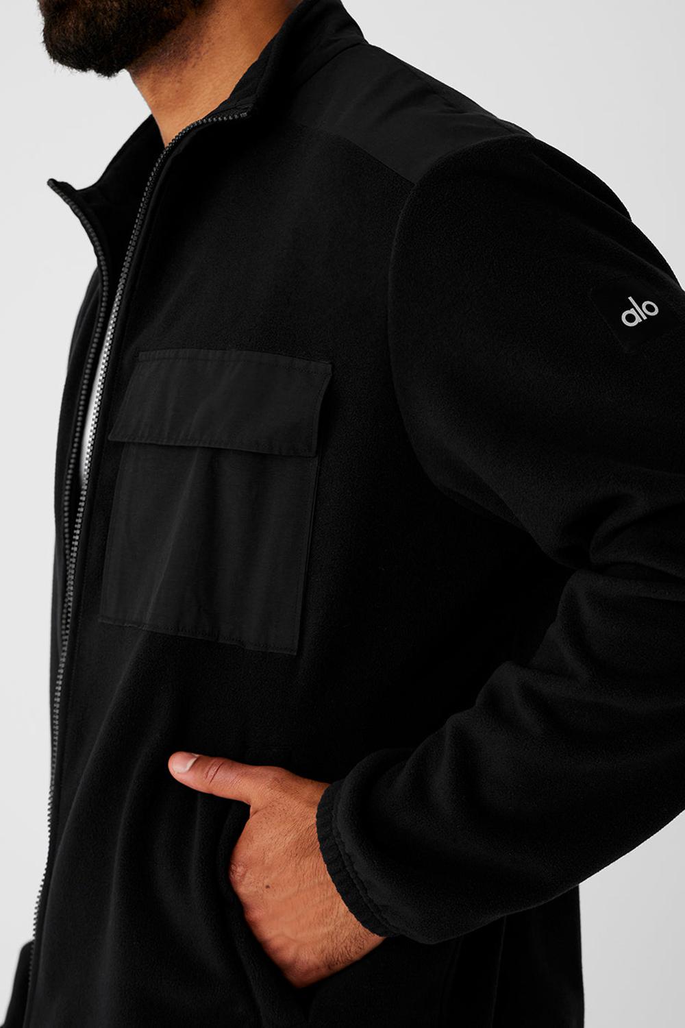 Black Men Alo Yoga Polar Fleece Ridge Full Zip Jacket | Australia  67340-YVXZ