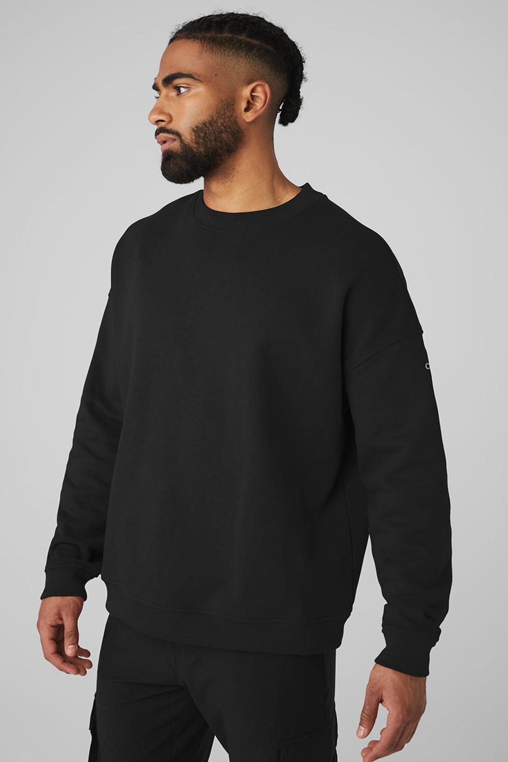 Black Men Alo Yoga Renown Heavy Weight Crew Neck Pullover | Australia  25936-BHPX