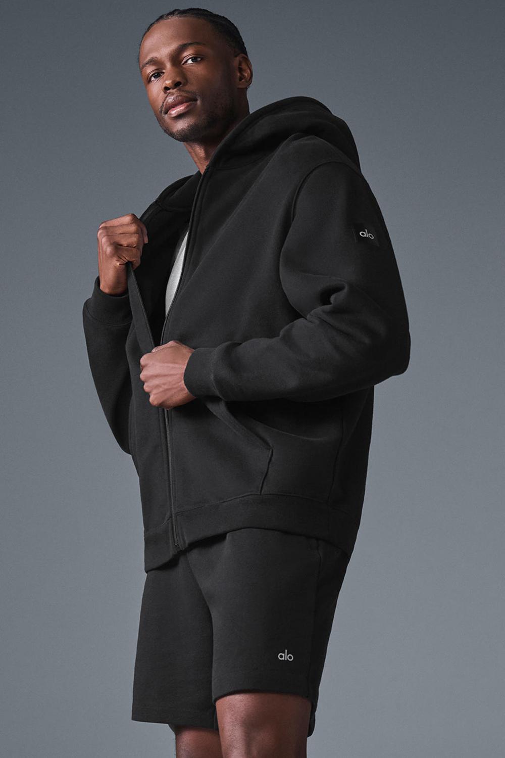 Black Men Alo Yoga Renown Heavy Weight Full Zip Hoodie | Australia  49305-HZUN