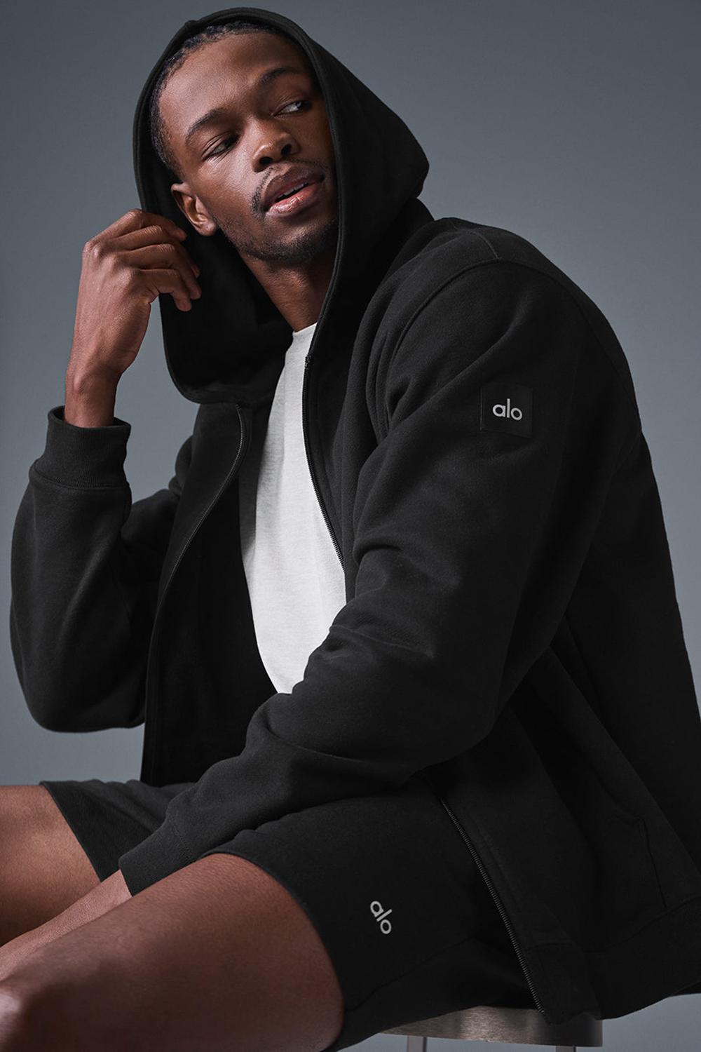 Black Men Alo Yoga Renown Heavy Weight Full Zip Hoodie | Australia  49305-HZUN