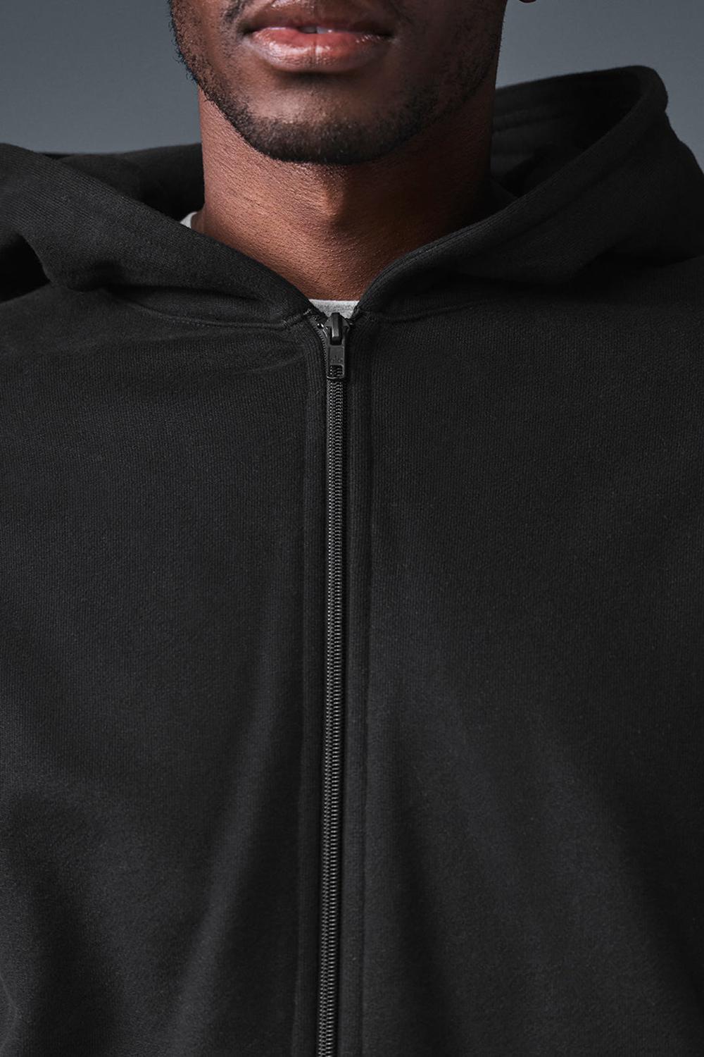 Black Men Alo Yoga Renown Heavy Weight Full Zip Hoodie | Australia  49305-HZUN