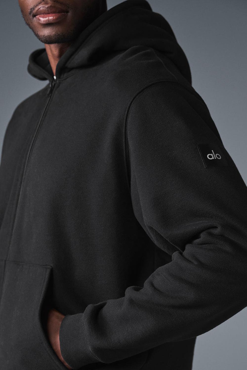 Black Men Alo Yoga Renown Heavy Weight Full Zip Hoodie | Australia  49305-HZUN
