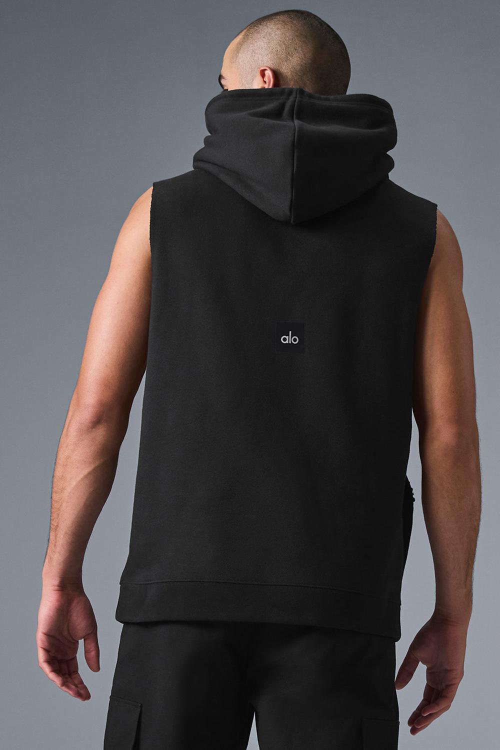 Black Men Alo Yoga Renown Sleeveless Hoodie | Australia  80567-RTAS