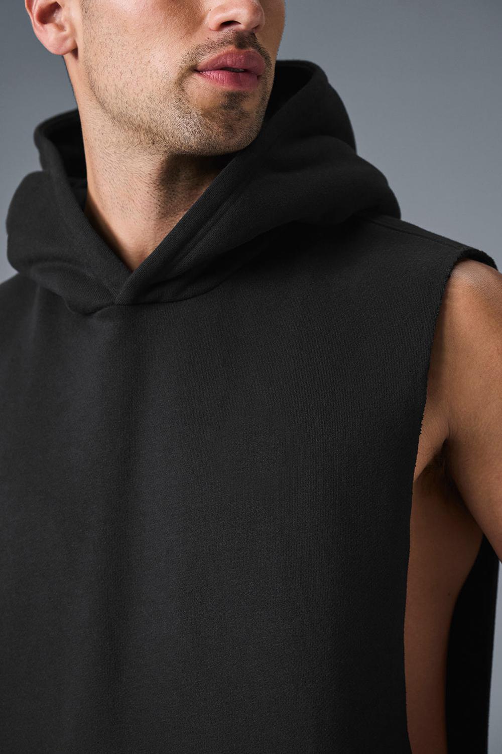 Black Men Alo Yoga Renown Sleeveless Hoodie | Australia  80567-RTAS