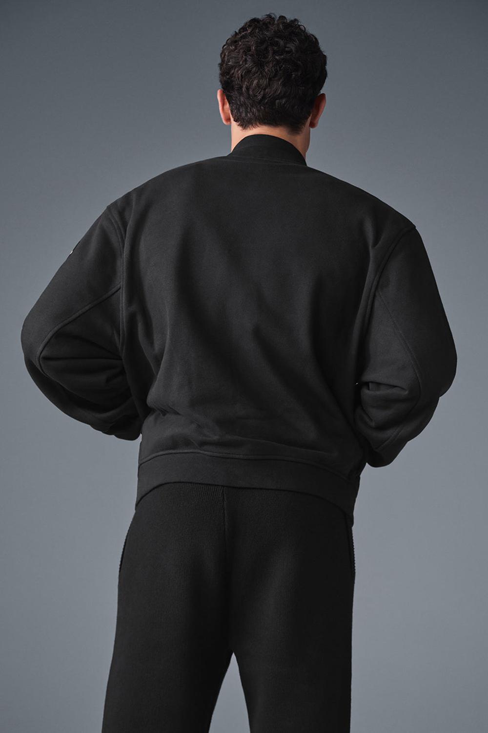 Black Men Alo Yoga Renown Varsity Jacket | Australia  07154-QUMX
