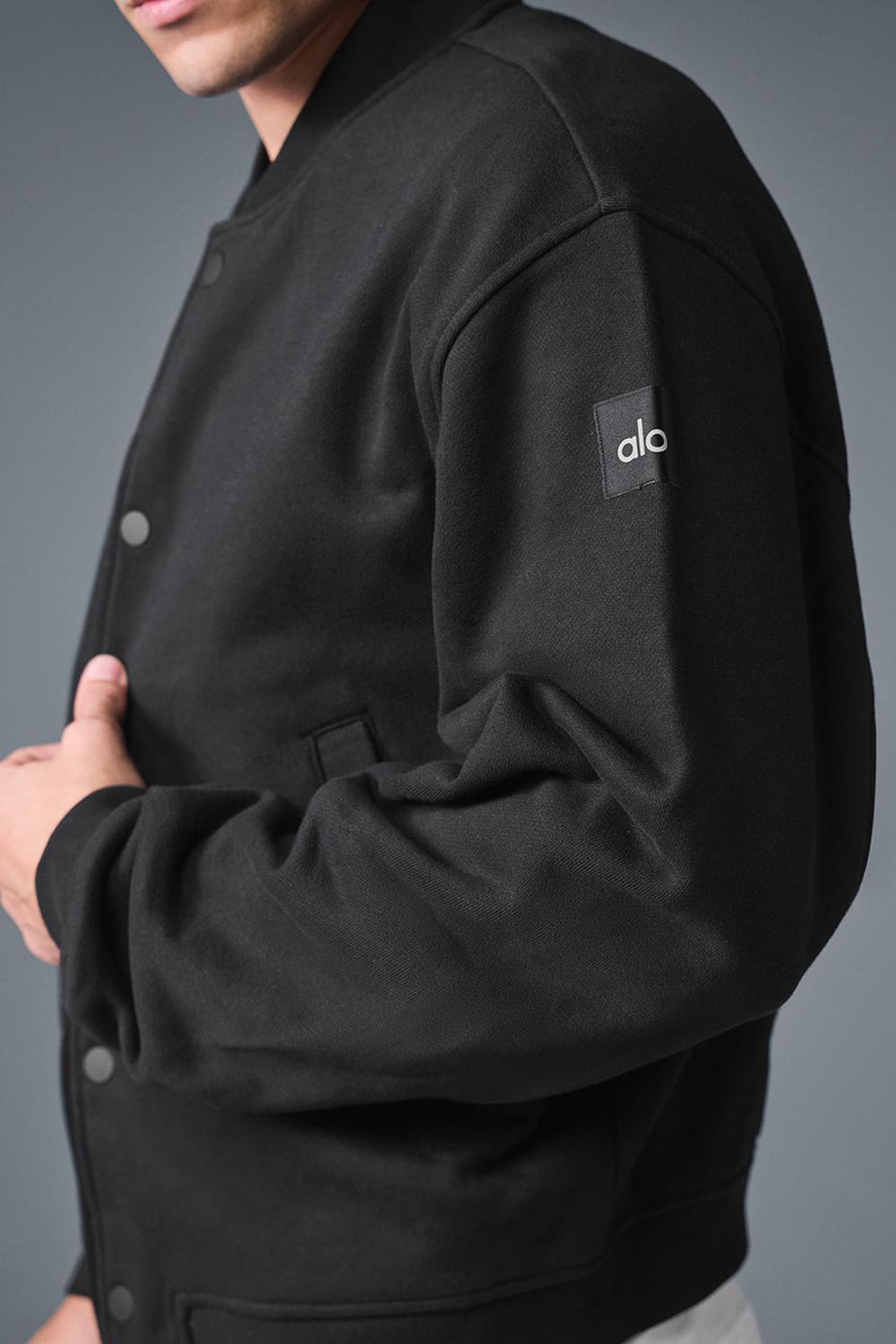 Black Men Alo Yoga Renown Varsity Jacket | Australia  07154-QUMX