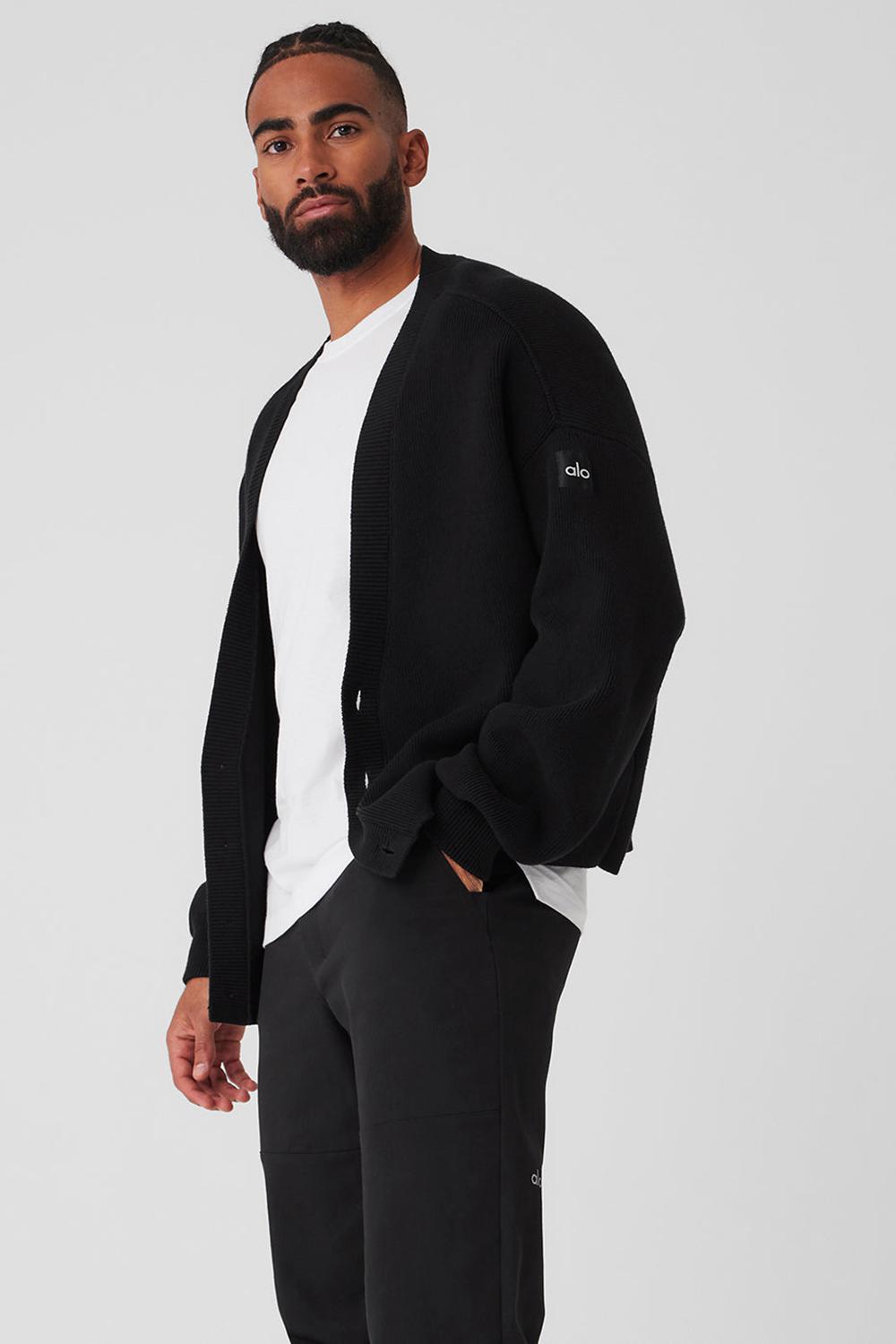 Black Men Alo Yoga Scholar Cardigan Sweater | Australia  12546-VOCX