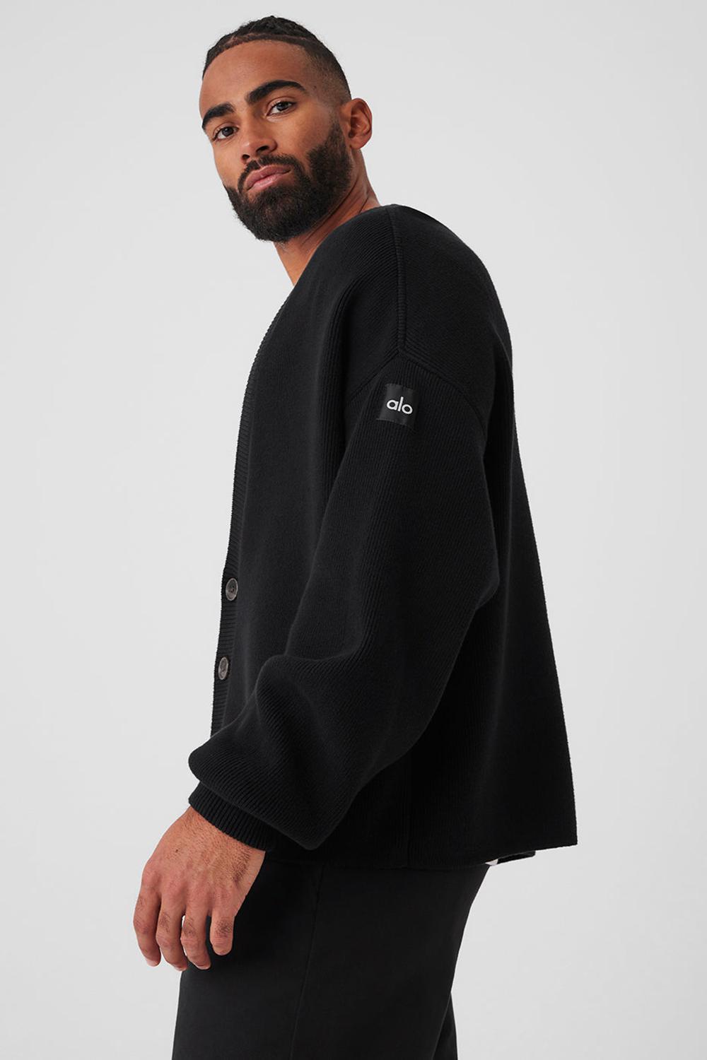 Black Men Alo Yoga Scholar Cardigan Sweater | Australia  12546-VOCX