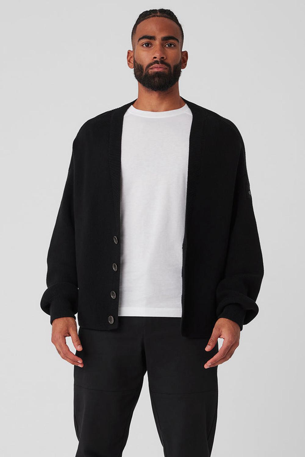 Black Men Alo Yoga Scholar Cardigan Sweater | Australia  12546-VOCX