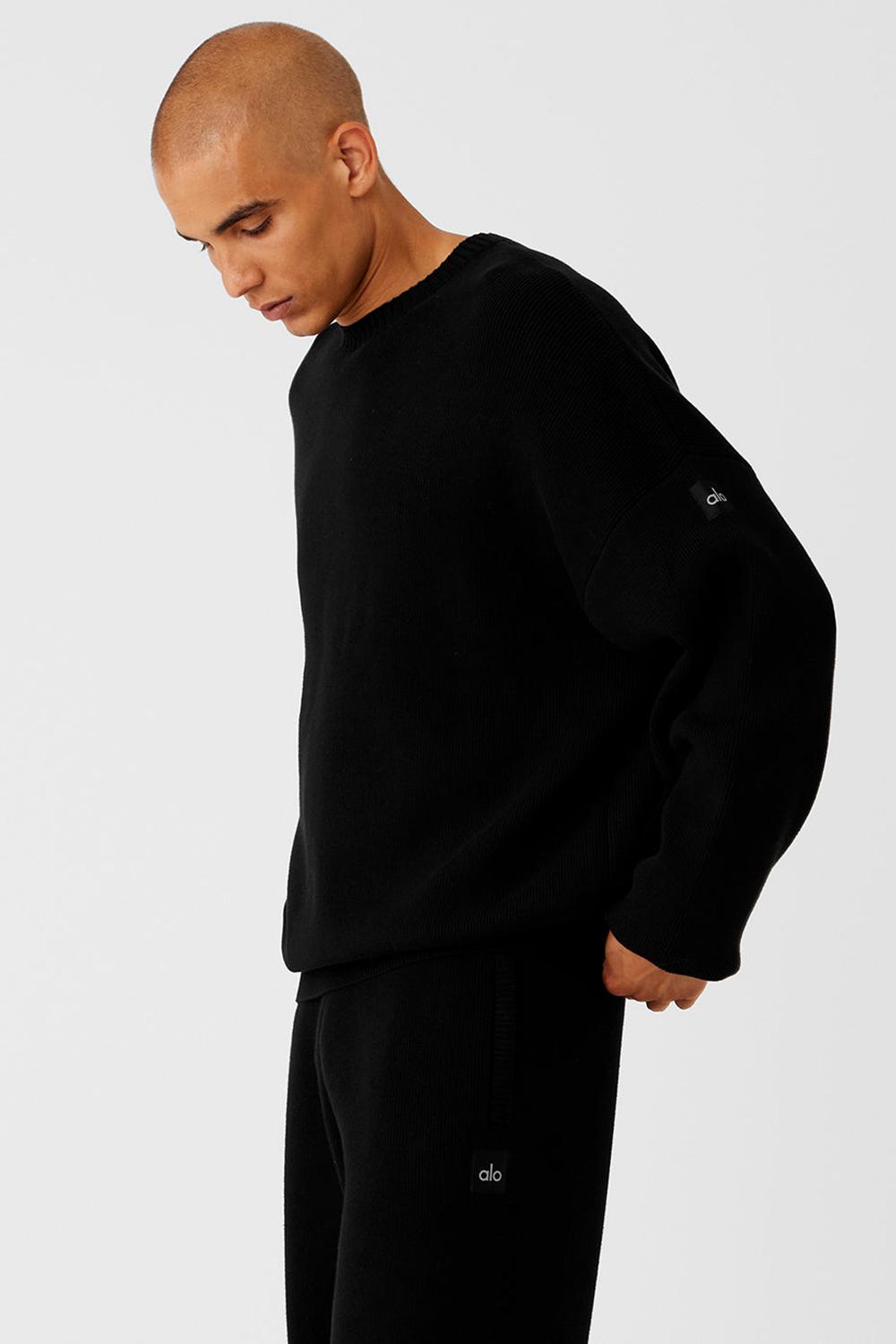 Black Men Alo Yoga Scholar Crew Neck Sweater | Australia  09435-KYNL