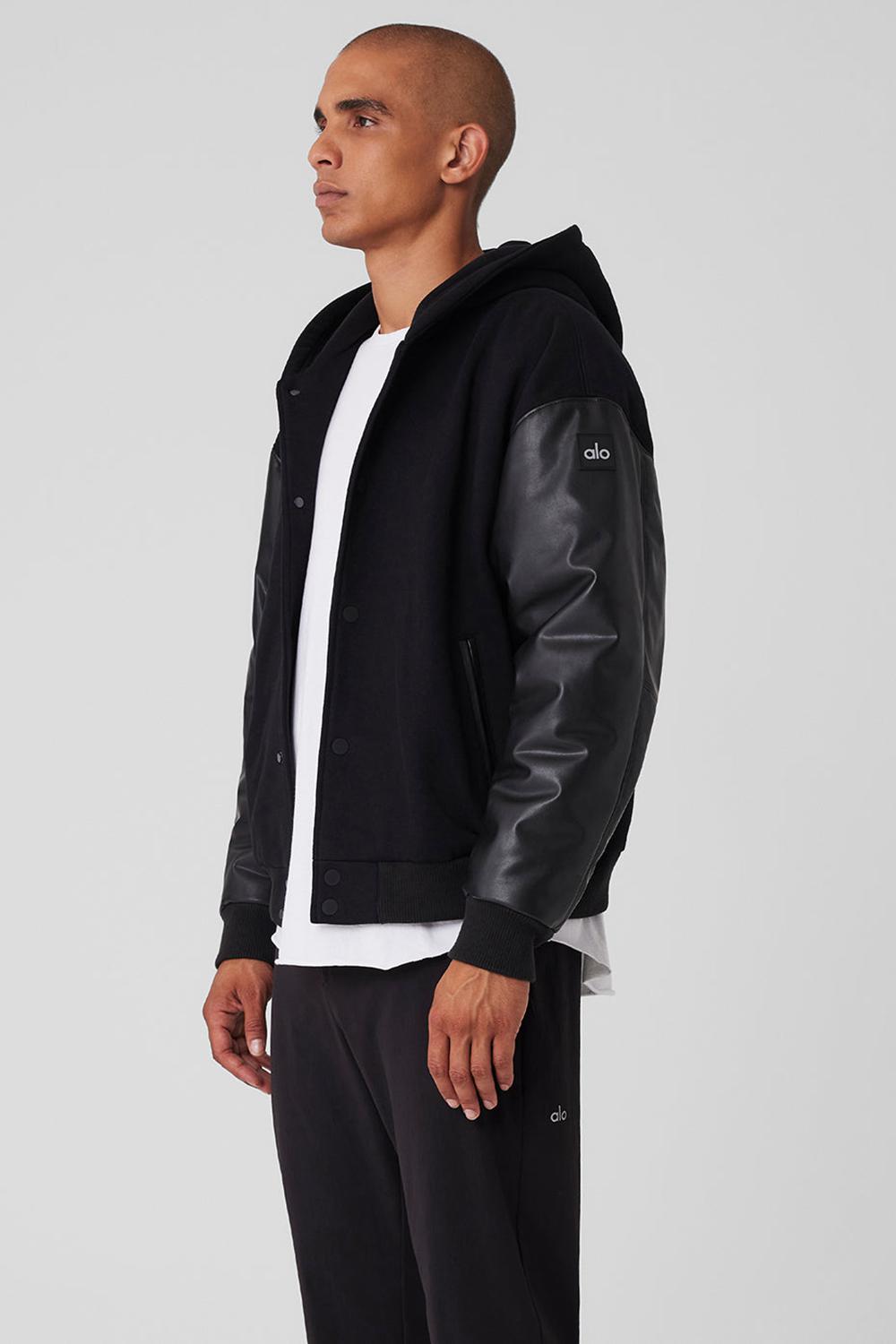 Black Men Alo Yoga Select Hooded Bomber Jacket | Australia  10594-SFCT