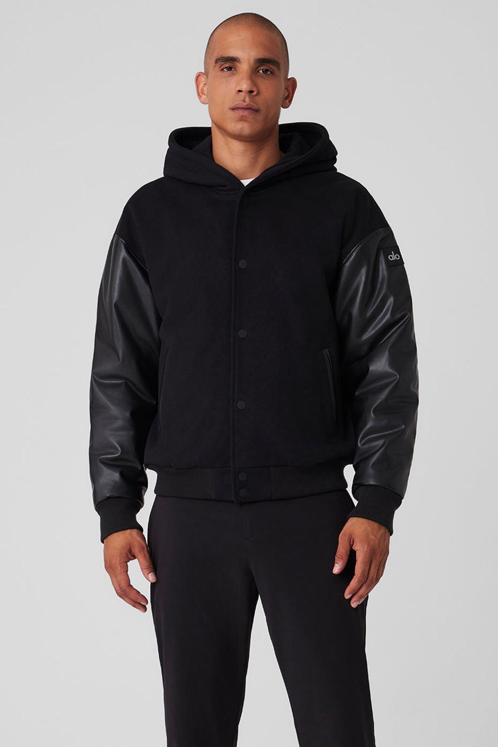 Black Men Alo Yoga Select Hooded Bomber Jacket | Australia  10594-SFCT