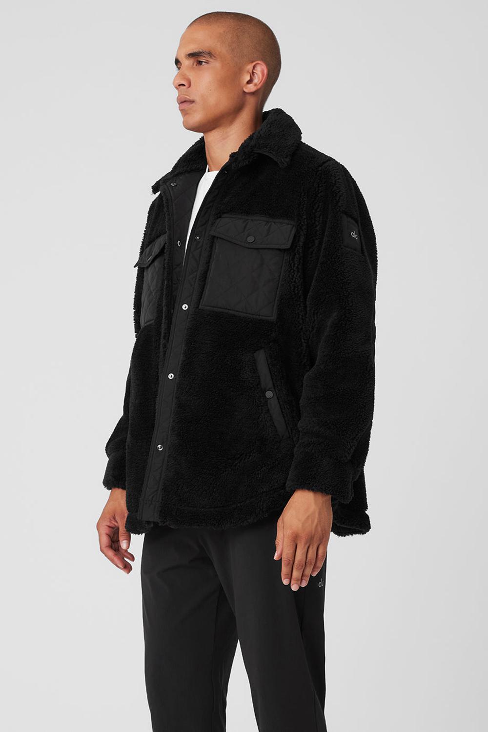 Black Men Alo Yoga Sherpa Edge Shacket Jacket | Australia  51904-XOBQ