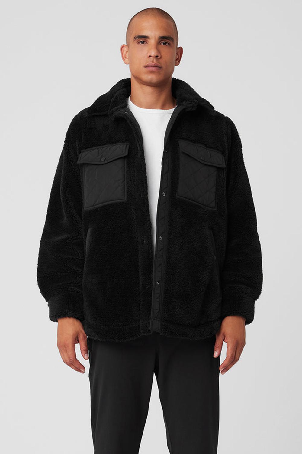 Black Men Alo Yoga Sherpa Edge Shacket Jacket | Australia  51904-XOBQ