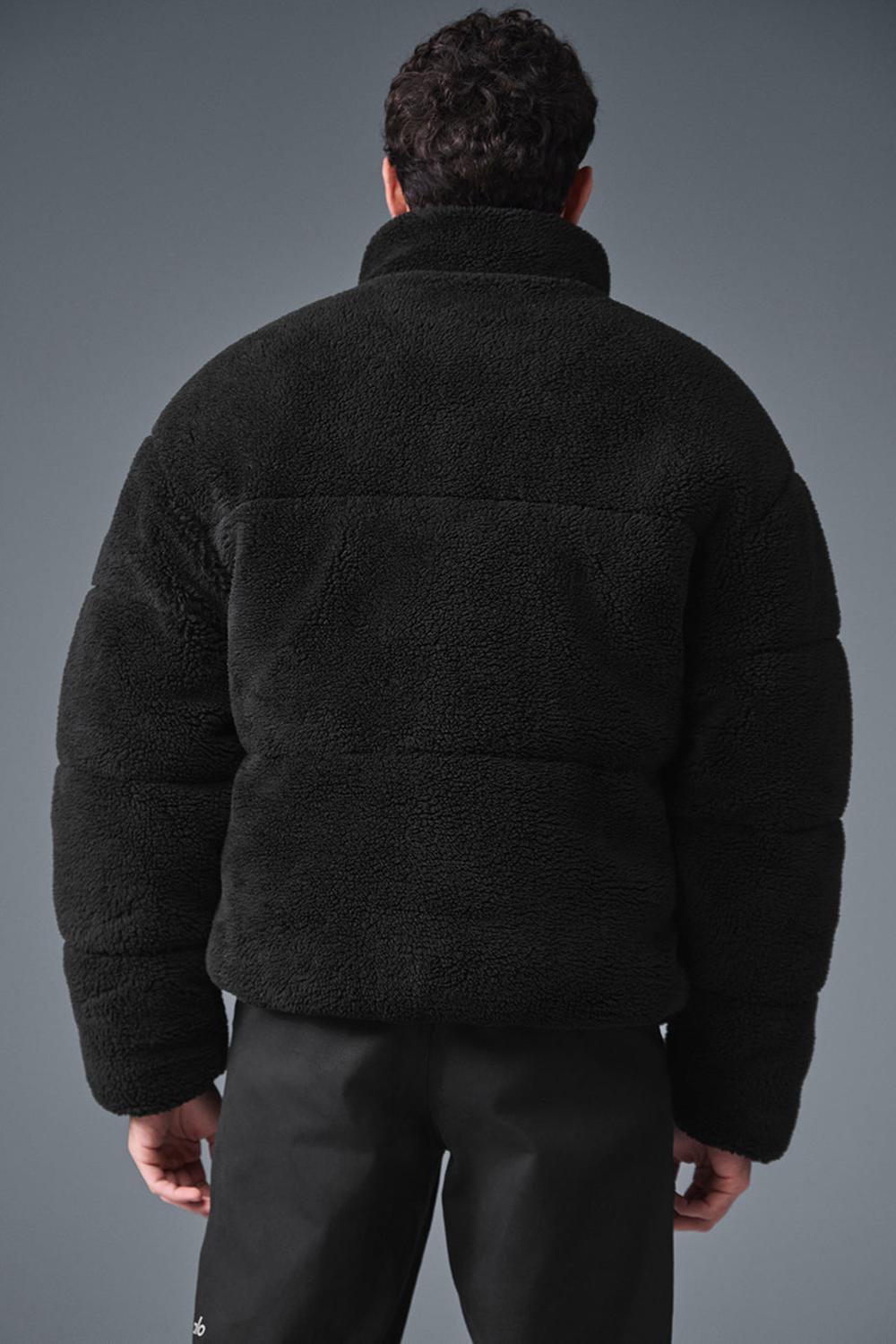 Black Men Alo Yoga Sherpa Stage Puffer Jacket | Australia  42916-DTZB