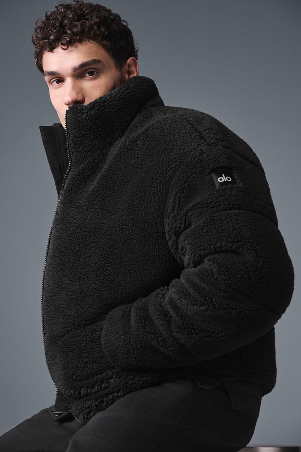 Black Men Alo Yoga Sherpa Stage Puffer Jacket | Australia  42916-DTZB