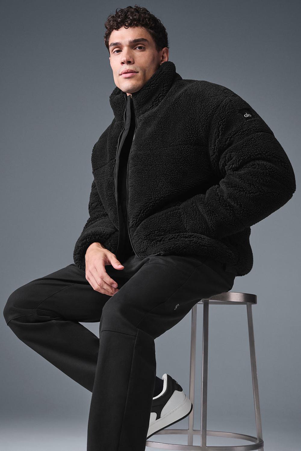 Black Men Alo Yoga Sherpa Stage Puffer Jacket | Australia  42916-DTZB