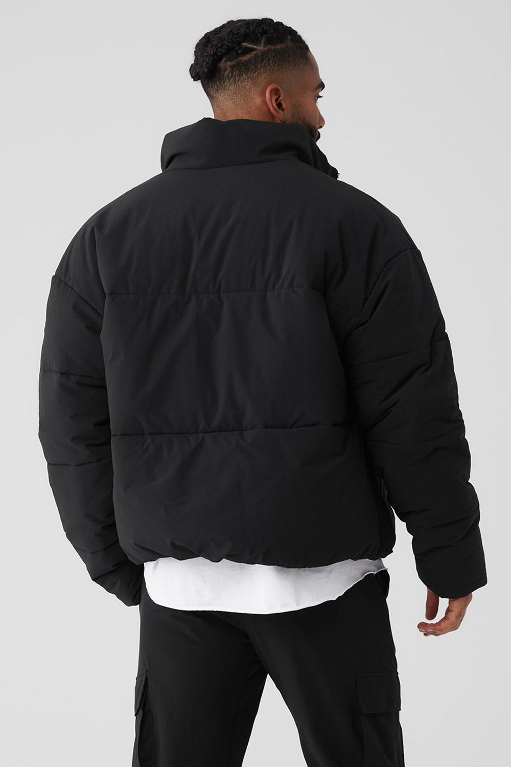 Black Men Alo Yoga Stretch Woven Street Puffer Jacket | Australia  78456-CJPW
