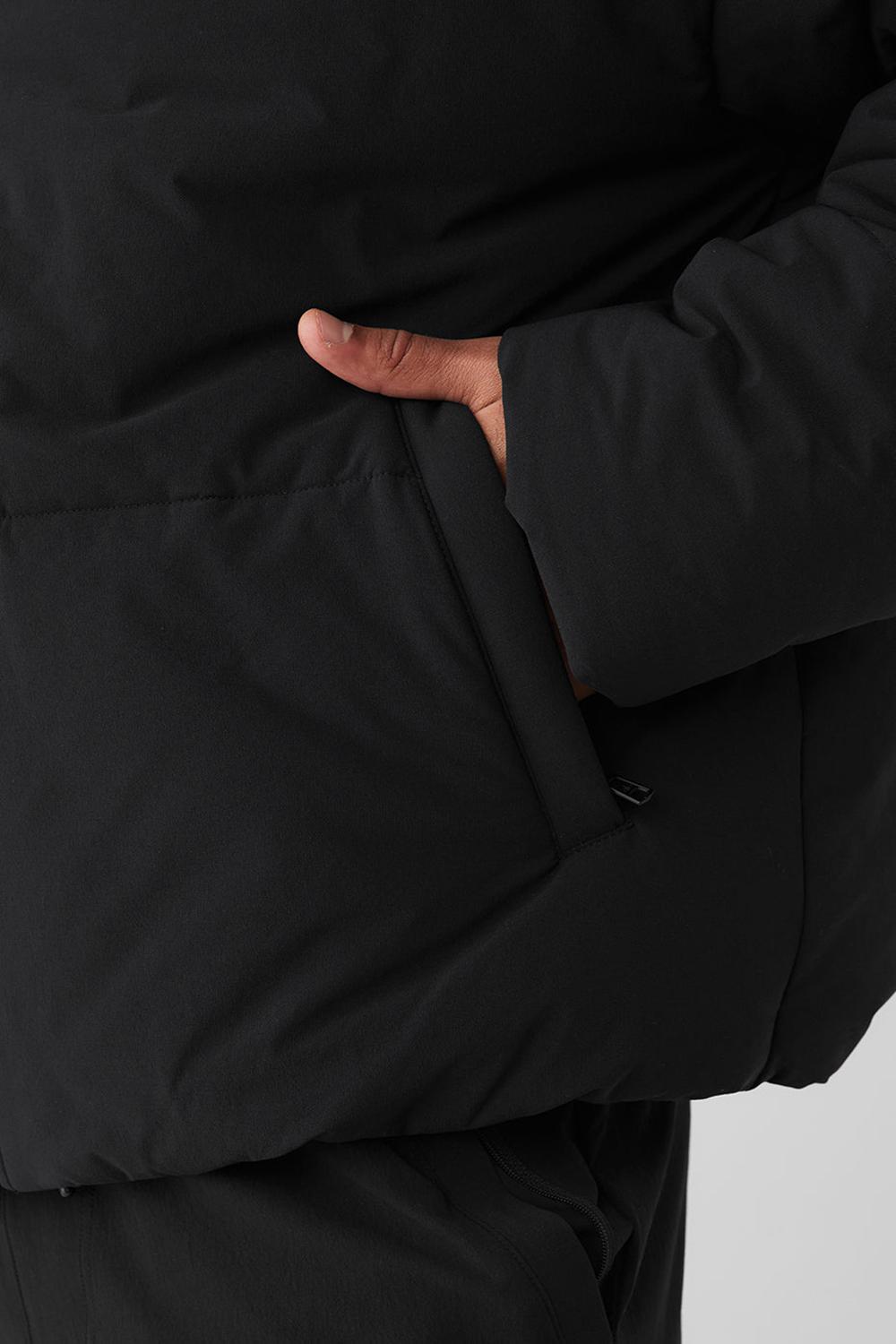 Black Men Alo Yoga Stretch Woven Street Puffer Jacket | Australia  78456-CJPW