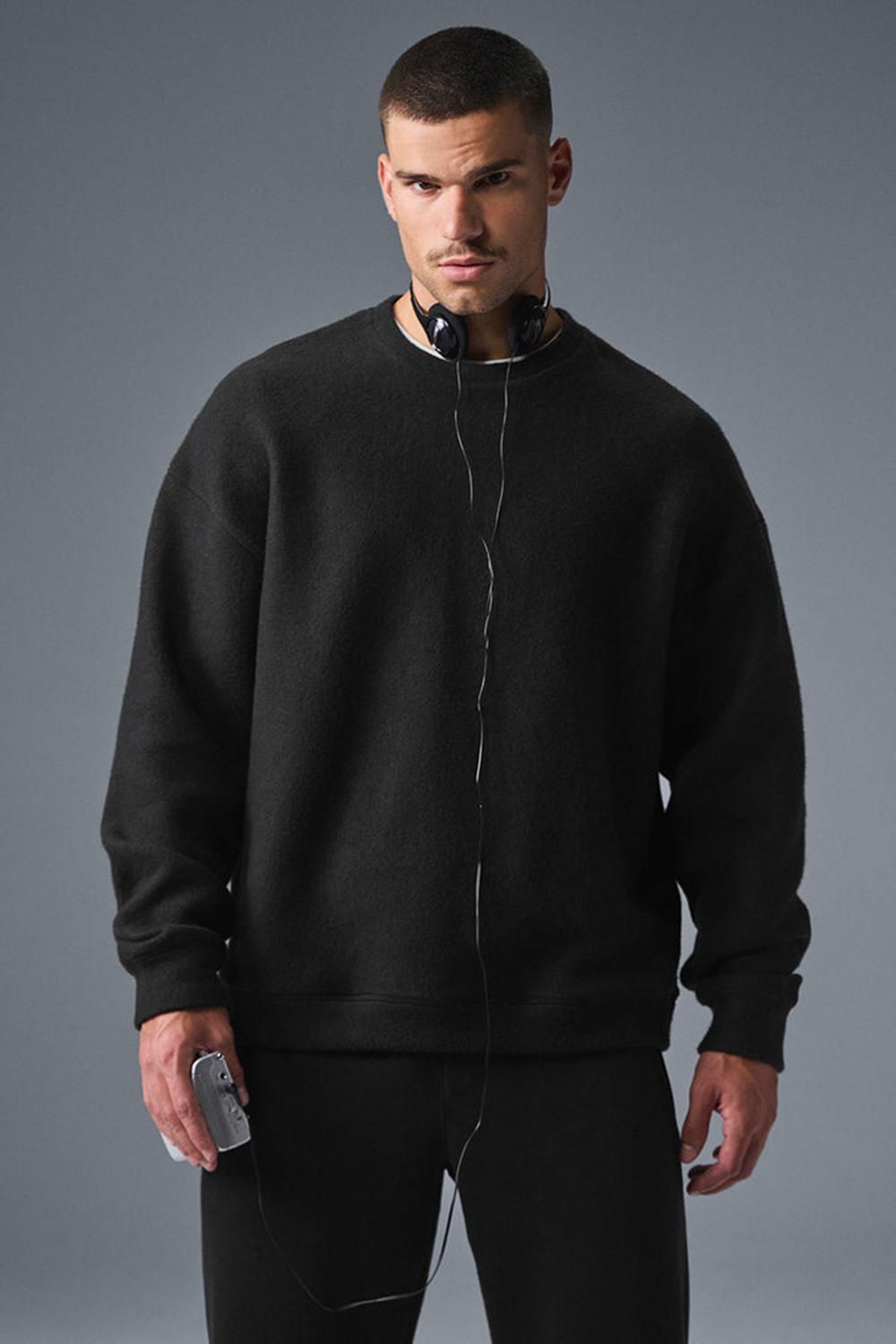 Black Men Alo Yoga Triumph Restore Crew Neck Sweatshirt | Australia  64105-TESF