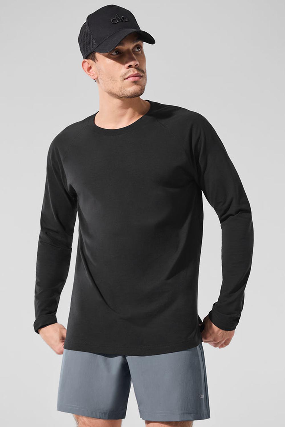 Black Men Alo Yoga Vapor Crewneck Long Sleeve | Australia  76031-DOTW