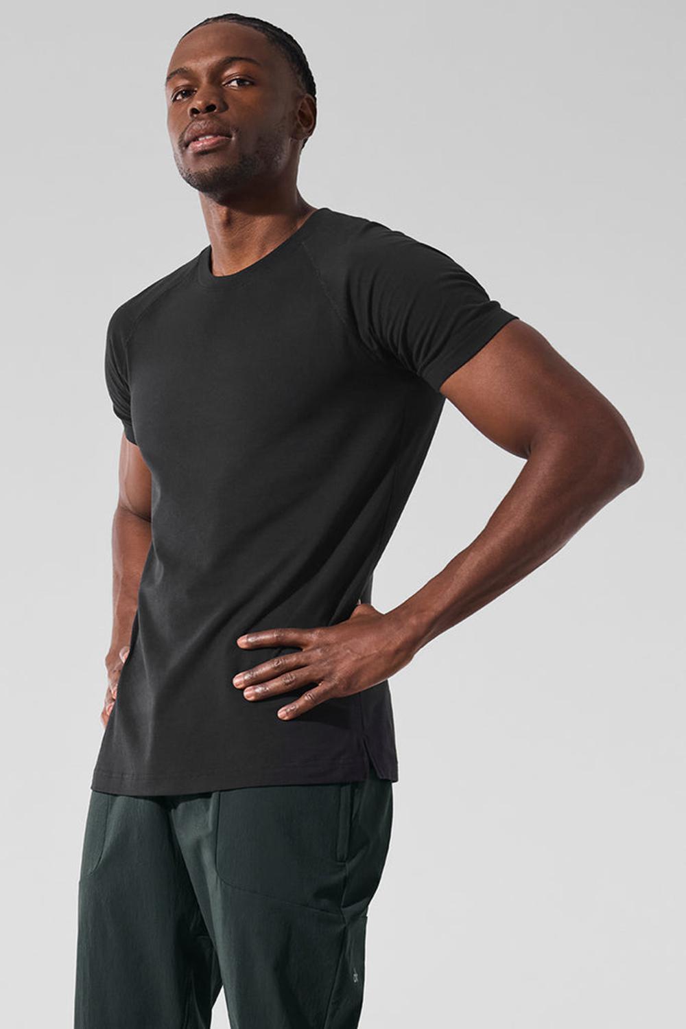 Black Men Alo Yoga Vapor Crewneck Short Sleeve | Australia  90617-RUEY