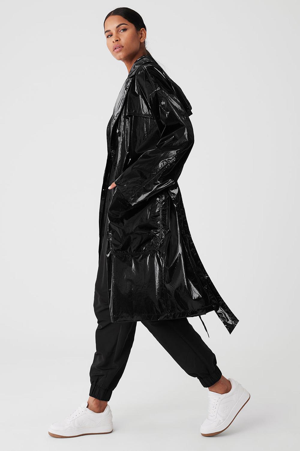 Black Metallic Women Alo Yoga Metallic Break Line Trench Coat | Australia  70584-YMNP