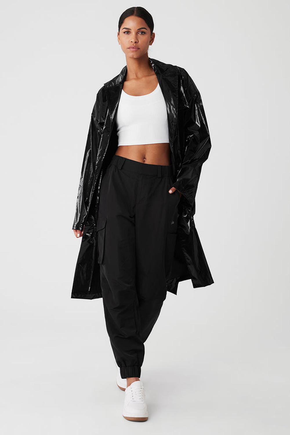 Black Metallic Women Alo Yoga Metallic Break Line Trench Coat | Australia  70584-YMNP