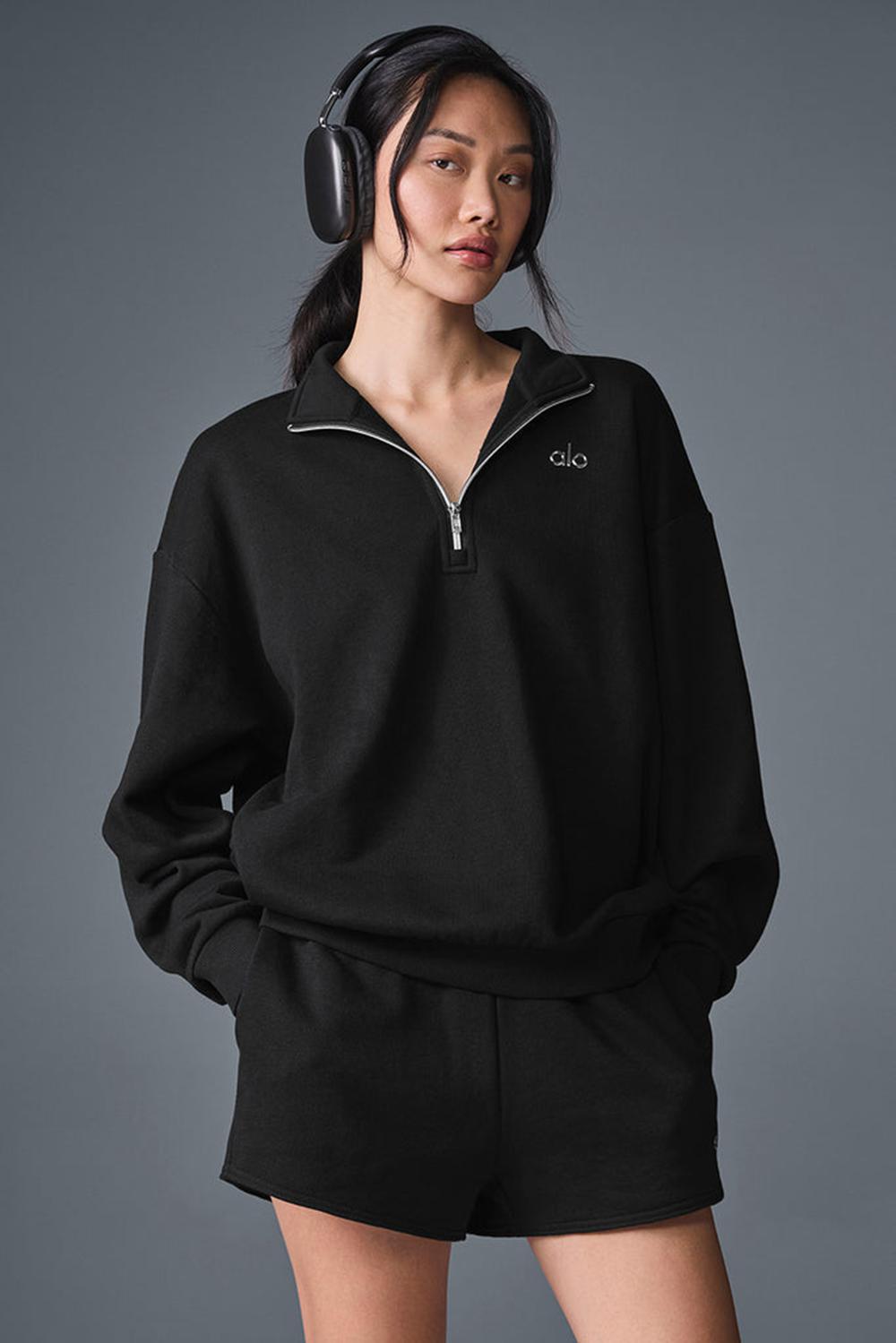 Black Women Alo Yoga Accolade 1/4 Zip Pullover | Australia  74053-CDUK