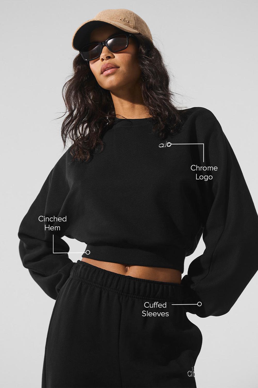 Black Women Alo Yoga Accolade Crewneck Cropped Tops | Australia  97362-DJXW