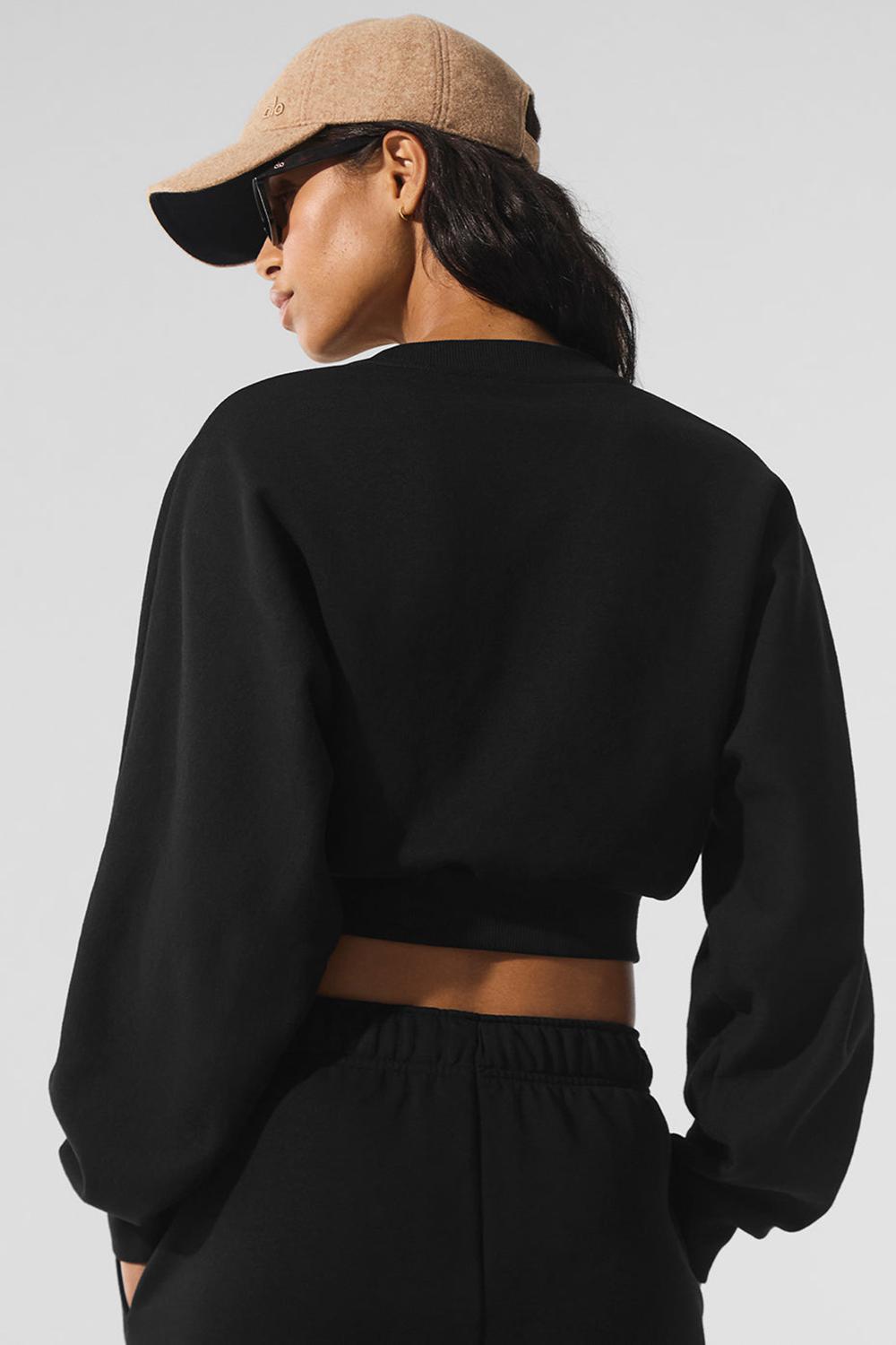 Black Women Alo Yoga Accolade Crewneck Cropped Tops | Australia  97362-DJXW